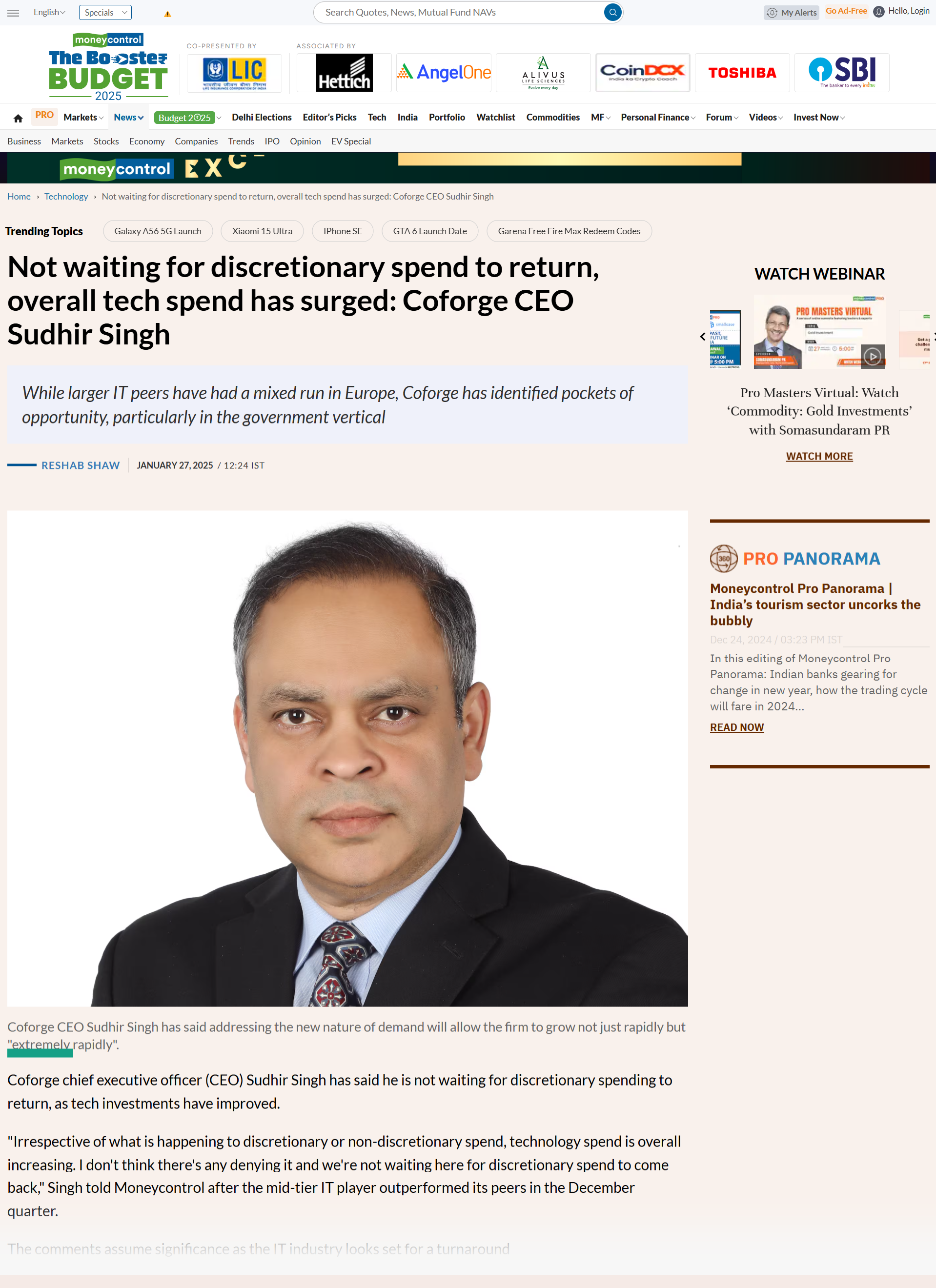 Not waiting for discretionary spend to return, overall tech spend has surged: Coforge CEO Sudhir Singh